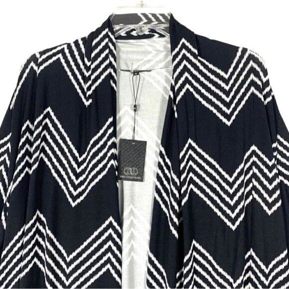 NWT TART Collections Cardigan Sz.M Open Front Black White Chevron Lightweight - Picture 9 of 14